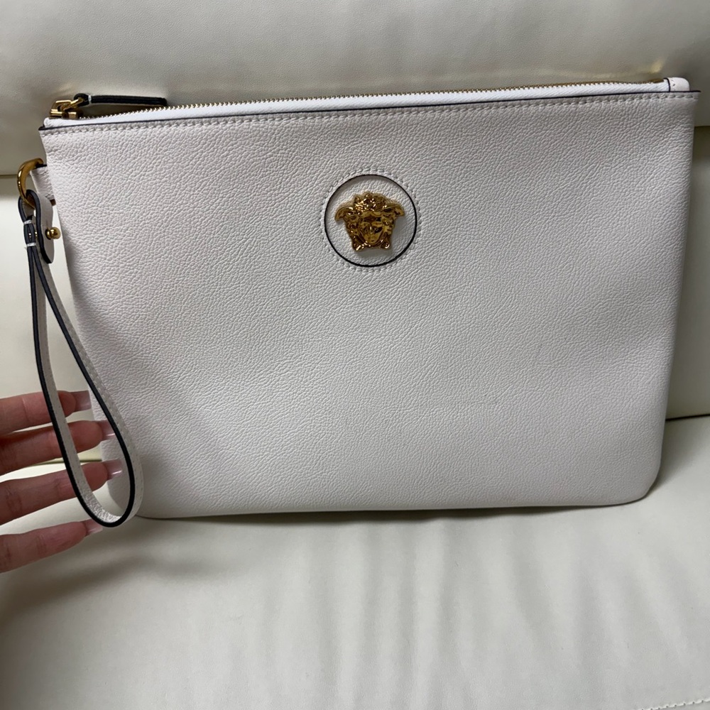 Versace Wristlet Clutch with Gold Medusa